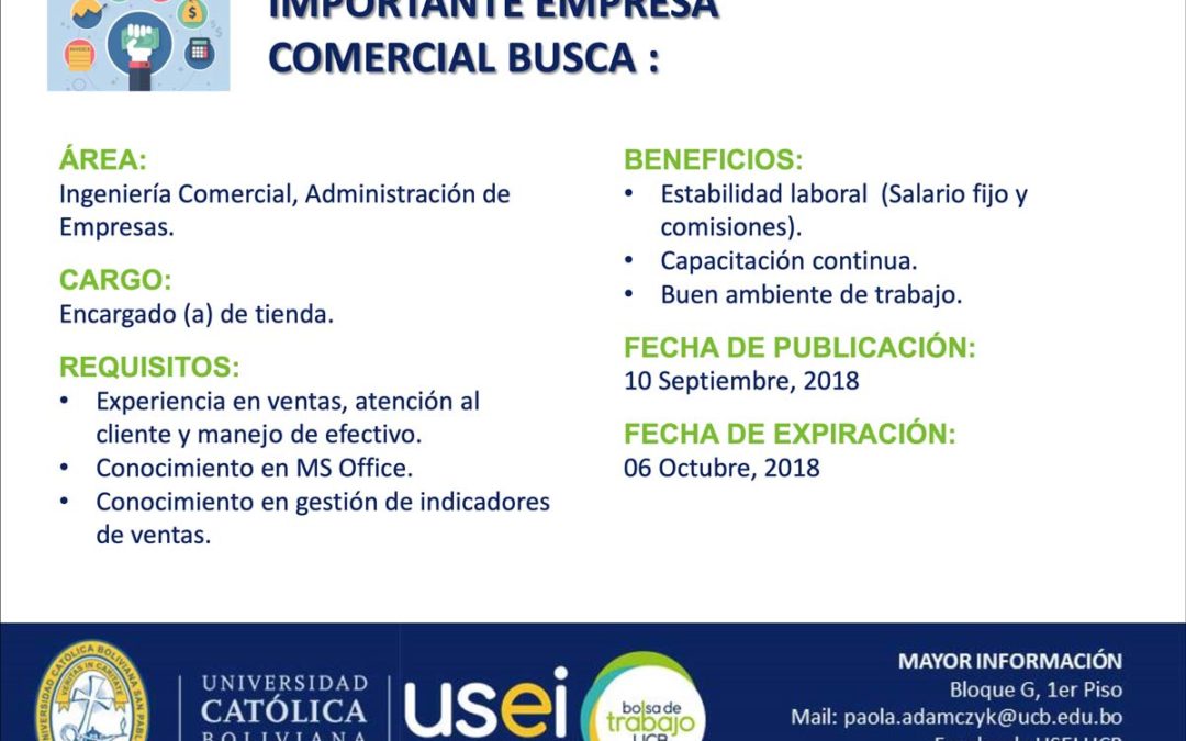 IMPORTANTE EMPRESA COMERCIAL BUSCA